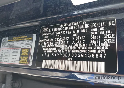 2016 Kia Sorento 2.4L Lx из США, поврежденный, VIN 5XYPGDA33GG158847